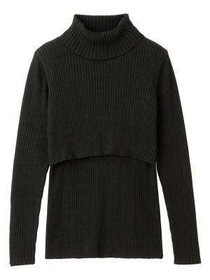 マタニティ トップス|リブタートルニット　マタニティ・授乳服【出産後も長く使える】|ブラック